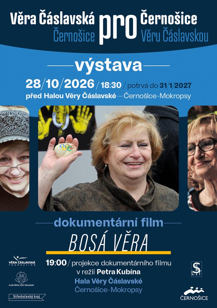 Plakát: Věra Čáslavská pro Černošice – zahájení výstavy a film Bosá Věra