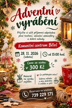 Plakát: Adventní vyrábění v KC Běleč