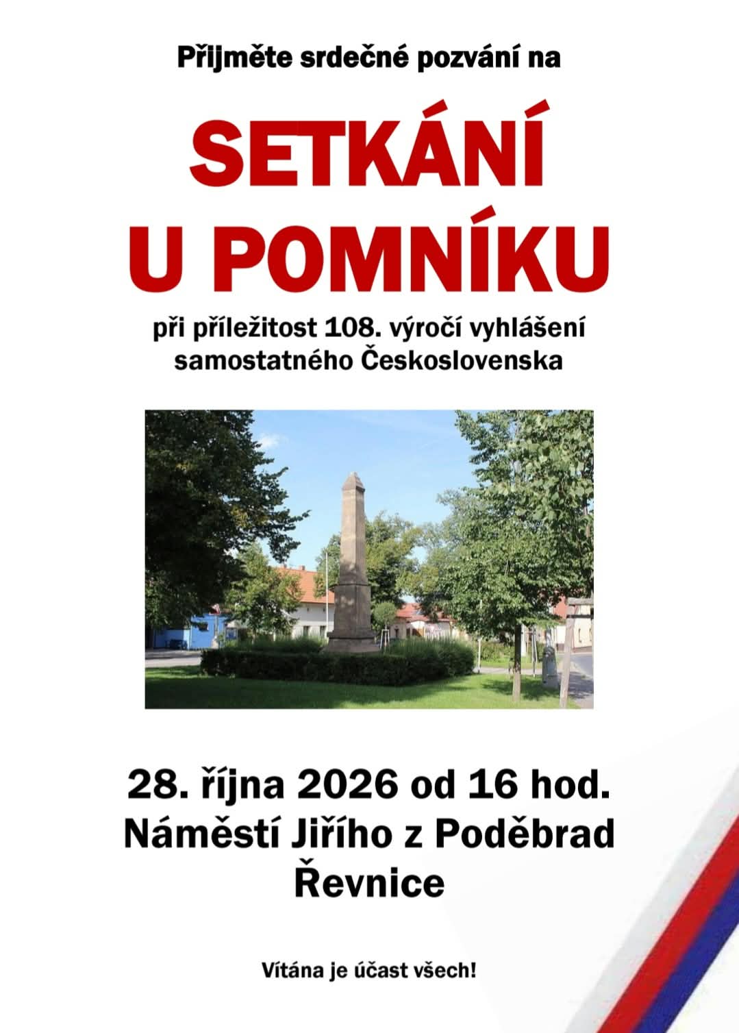 Plakát: Setkání u pomníku – 108. výročí vzniku Československa